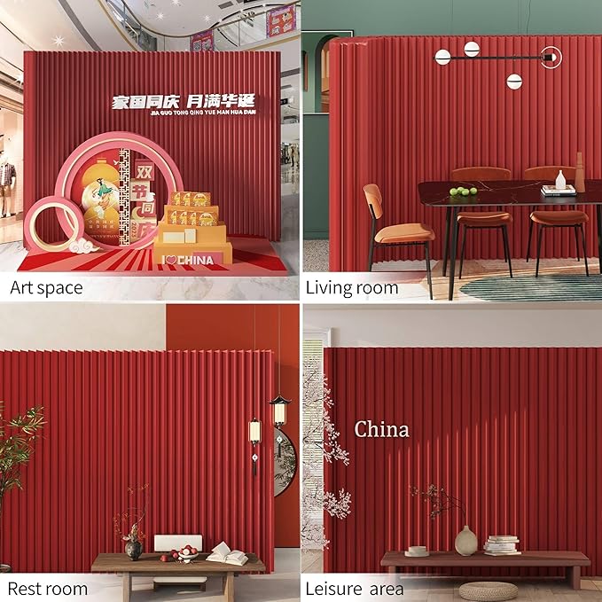 Paper Room Divider, Folding Privacy Screen Lightweight Stretchable Accordion Room Divider Wall, Portable Paper Wall Divide for Home, Office, Clothing Shop (Red, L：197in x W: 17in x H：79in)