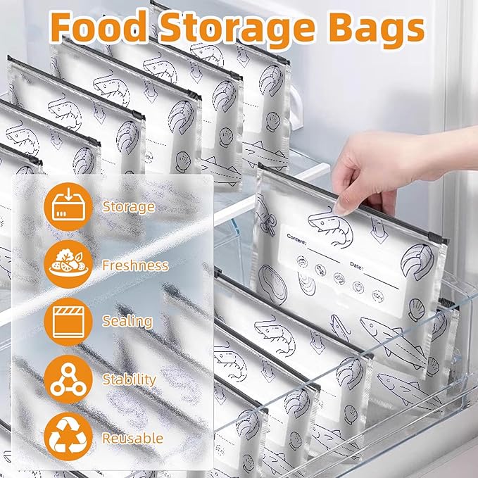 （30PCS,3 Size）2026 New Resealable Vacuum Zipper Pouches for Food,Reusable Aluminum Foil Sealable Storage Bags,aluminum freezer bagsFoil Sealable Bags with Label and Zip Lock for Vegetable Fruit Meat