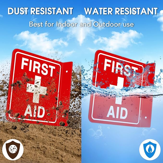 T&R First Aid Sign, First Aid with Cross Symbol - 2 Pack - 6 x 6 Inches Acrylic, 2 pre-drilled holes, Includes Matching Screws, Use for Office/Business