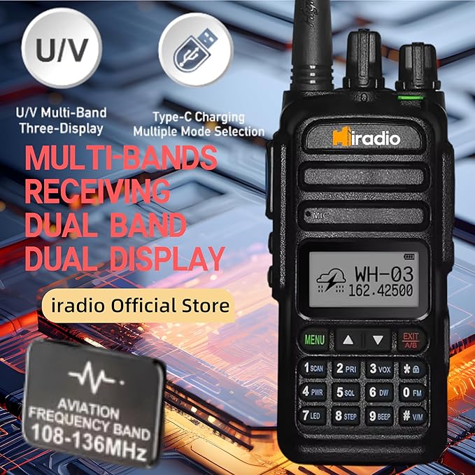 Y23UV-83 Professional Two-Way Radio, 128 Channel UHF VHF Handheld Walkie Talkie with NOAA Weather Alert, Dual Standby, VOX, FM Radio, USB-C Charging for Job Site, Outdoor