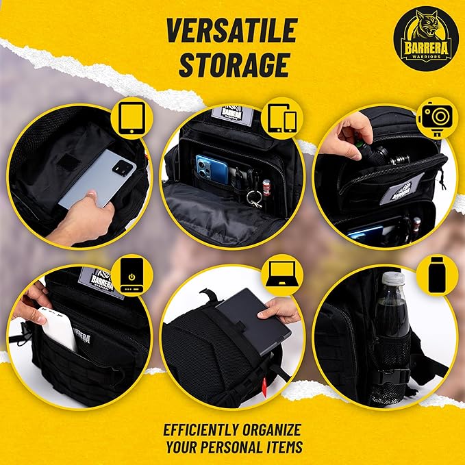 25 L Tactical Backpack: durable military-style backpack with MOLLE system for everyday use, travel, gym, hiking, fishing, camping, and outdoor sports. (BLACK 25L)