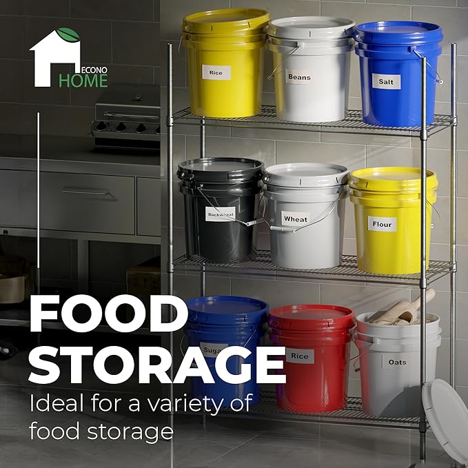 5-Gallon White Bucket Pail Container with Lid Food Grade Heavy-Duty Extra Durable Metal Handles with Plastic Grip for Easy Carrying Multi-Use Easy Stack and Store BPA Free