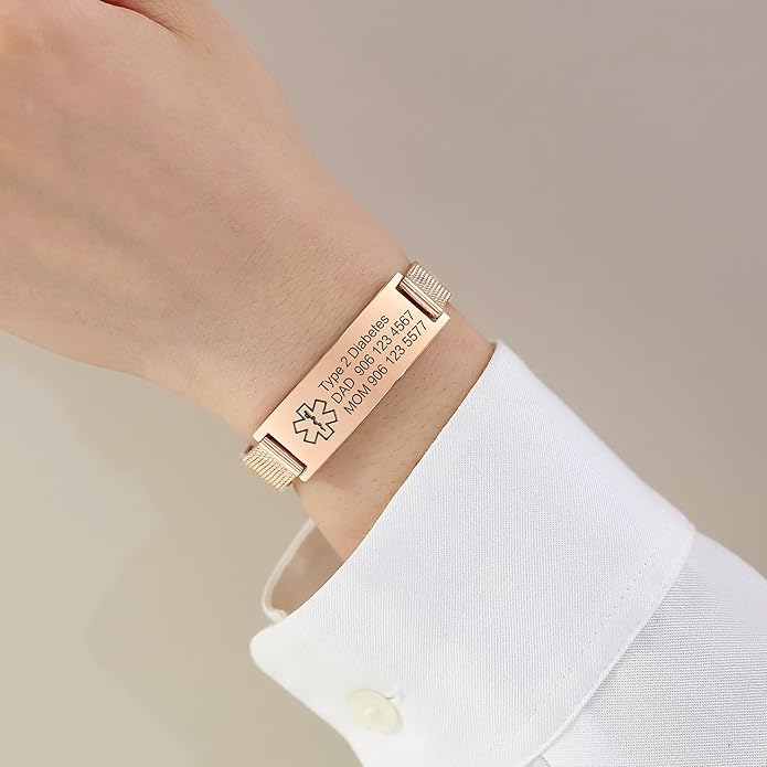 VNOX Medical Alert Bracelets for Men & Women Kids with Free Engraving Adjustable Stainless Steel Mesh Emergency Medical ID Bracelets Wristband