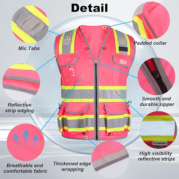 HYCOPROT Reflective Safety Vest Class 2 High Visibility Heavy Duty Construction Vest with Padded Neck,Meet ANSI/ISEA Standard