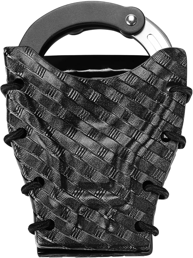 Handcuff Case Compatible with ASP, Chain, Hinged, and Rigid Folding Handcuffs – OWB Kydex Cuff Holder with Belt Clip or MOLLE Mount – Fits 1.5"-2.25" Belts – Black/Basketweave Options
