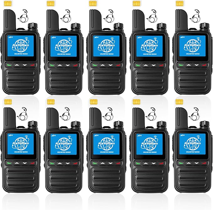 KAYOTOM Lifetime Free Global Walkie Talkies Unlimited Range PTT Push-to-Talk Over Cellular Nationwide 5000 Miles POC 4G Handheld Long Range Two Way Radio for Team (with Earphones, 10-Packs)