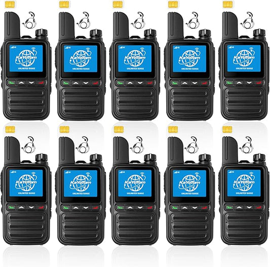 KAYOTOM Lifetime Free Global Walkie Talkies Unlimited Range PTT Push-to-Talk Over Cellular Nationwide 5000 Miles POC 4G Handheld Long Range Two Way Radio for Team (with Earphones, 10-Packs)