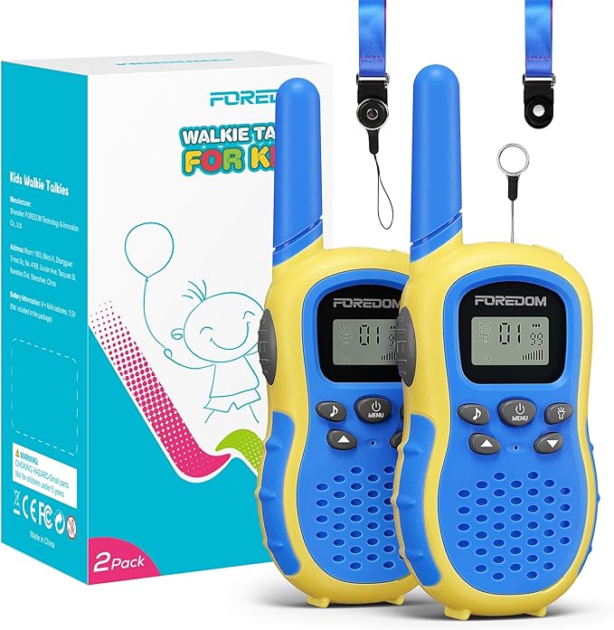 FOREDOM Walkie Talkies for Kids Walkie Talkies Long Range for Boys Age 3 to 12 Year Old Birthday Toys with Flashlight, Lanyards, 2 Pack - Blue