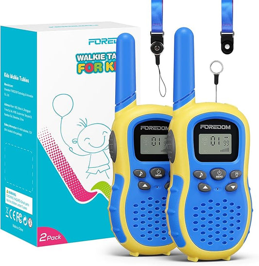 FOREDOM Walkie Talkies for Kids Walkie Talkies Long Range for Boys Age 3 to 12 Year Old Birthday Toys with Flashlight, Lanyards, 2 Pack - Blue