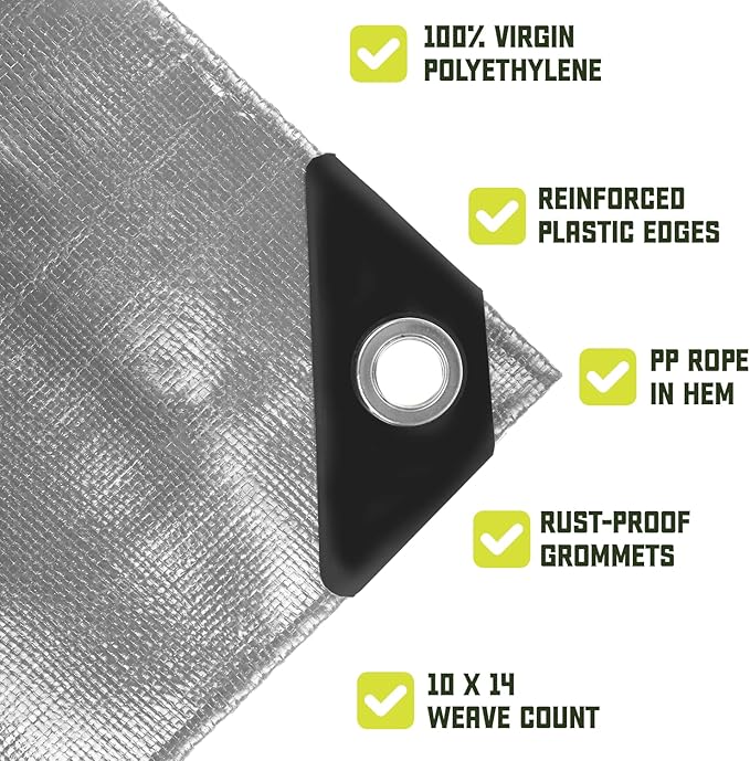 Core Tarps Heavy Duty 8 Mil Tarp Cover, Waterproof, UV Resistant, Rip and Tear Proof, Poly Tarpaulin with Reinforced Edges for Roof, Camping, Patio, Pool, Boat. (Silver/Black 30′ X 30′)