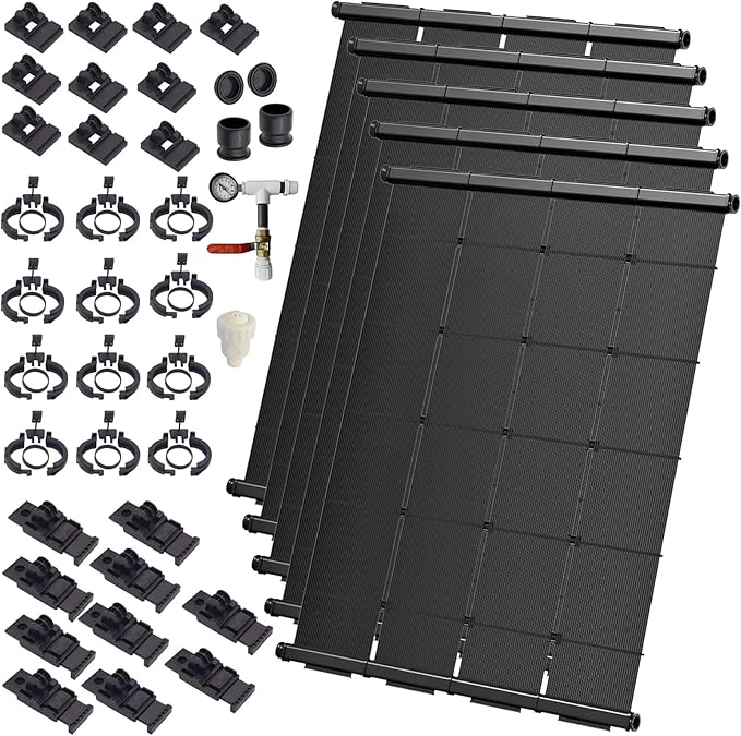 Industrial Grade Solar Pool Heater DIY Kit - Superior High-Wind Strapless Mounting System & Maximum Freeze Resistance (5-4'x7.5' / 150 Square Feet)