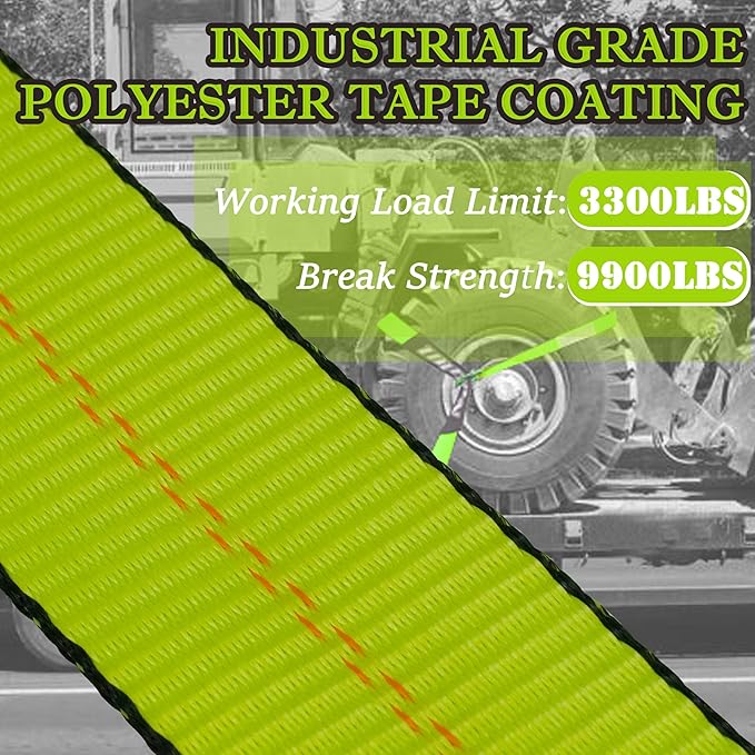 4 Pack Car Tie Down Straps for Trailers with Heavy Duty Chain Anchors 2" x 96" - 3,300 lbs Safe Working Load -Adjustable Wheel Straps with Chain Hook Anchors for Trailers.Green