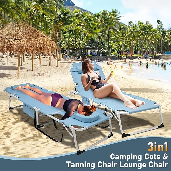 ABORON Patio Lounge Chair, Folding Guest Bed Cot for Adults, 500LB Heavy-Duty Capacity, Portable Extra Bed with Comfort Mat, Quick Fold Design for Indoor Guest Stays & Temporary Use