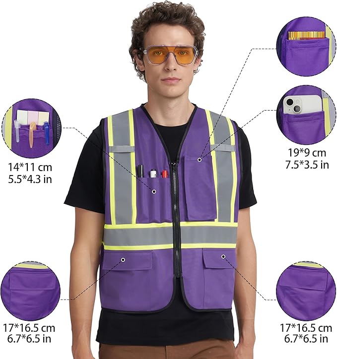 A-KSAFETY High Visibility Safety Vest for Men Women with Pockets and Zipper