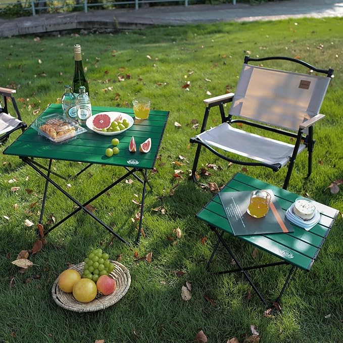 EHHLY Portable Folding Camping Table, Large Compact Aluminum Beach Picnic Table, Lightweight Collapsible Outdoor Camp Tables That Folds & Rolls Up, Beach Gear Essentials Camp Accessories, Sylvan Green