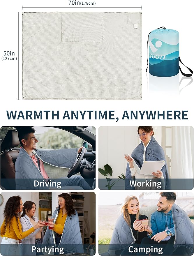 Heated Blanket Battery Operated,12V Cordless heating pad with 15000 battery,Heated Shawl Throw Blanket,Wearable Heated Blanket,Sherpa Lining,3 Heating Set for Car,Camping,Backpacking,Hiking,Travel