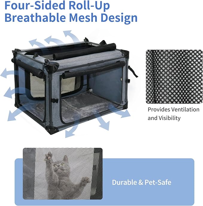 NEZUC Soft Collapsible Dog Crate - 30 Inch Portable Soft Sided Travel Dog Crates for Medium Dogs, 4-Door Foldable Dog Carrier, Pet Kennel Indoor & Outdoor (Gray, 30.0" L x 20" W x 20.0" H)