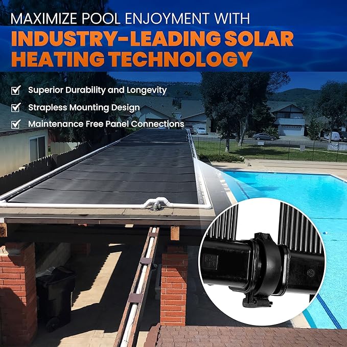 Industrial Grade Solar Pool Heater DIY Kit - Superior High-Wind Strapless Mounting System & Maximum Freeze Resistance (5-4'x6.5' / 130 Square Feet)