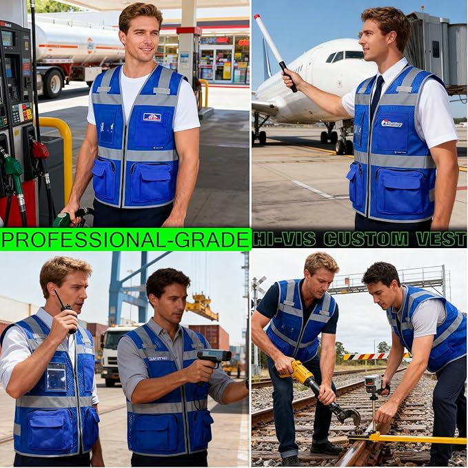 BeautyWill Custom Logo Safety Vest Class 2 High Visibility Reflective Vest for Men - Personalized Logo Team Vest