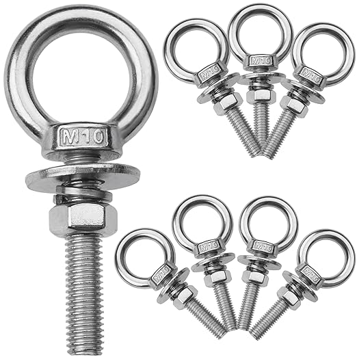 8 Pack M10 Stainless Steel Eye Bolts with Nuts, 3/8" x 2" Long Lifting Ring Eye Bolt， Eye Bolts Heavy Duty for Hang Tie Down Outdoor (8, M10x51mm (3/8"x2"))
