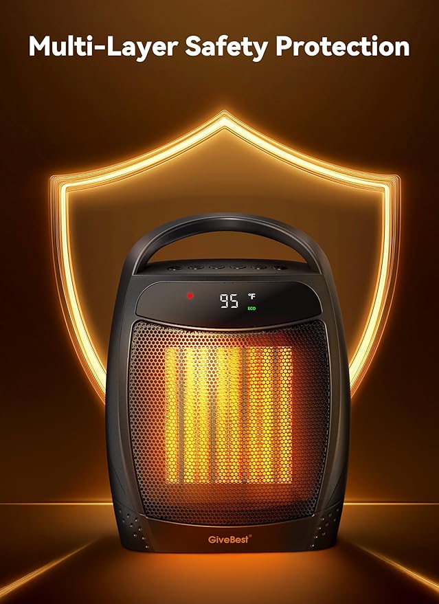 GiveBest Space Heater, 1500W Electric Portable Heaters for Indoor Use, Remote, 4 Mode, Timer, ECO Mode, PTC Ceramic Fast Safety Heat for Bedroom Office Home