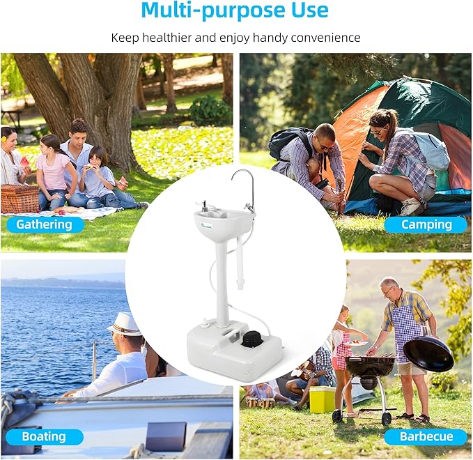 YITAHOME Upgraded Portable Sink Camping Hand Washing Station with 17 L Wash Basin Stand, Rolling Wheels, Soap Dispenser, Towel Holder, for Garden, Outdoor, Travel, Boat, Gather, Indoor, Worksite