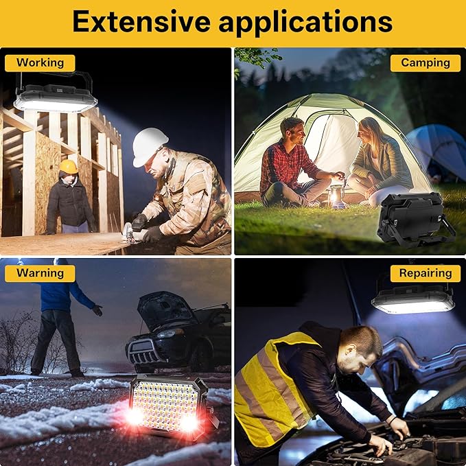 LED Work Light Rechargeable Outdoor, 12000mAh Work Flood Light 10000LM with 4 Light Modes as Power Bank for Camp Essentials, IP65 Waterproof Emergency Lantern for Tent, Power Outages, Car Repair