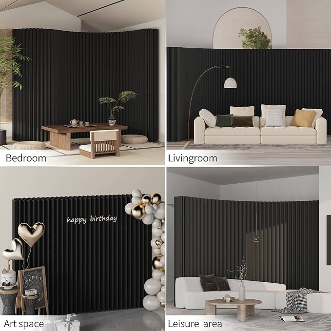 Paper Room Divider, Folding Privacy Screen Lightweight Stretchable Accordion Room Divider Wall, Portable Paper Wall Divide for Home, Office, Clothing Shop (Black, L：79in x W: 17in x H：87in)