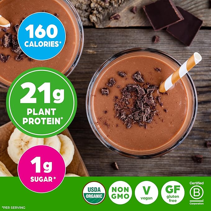 Orgain Organic Vegan Protein + 50 Superfoods Powder, Creamy Chocolate Fudge - 21g Plant Based Protein, 9g Prebiotic Fiber, No Lactose, Gluten Free, No Added Sugar, 2.02 lb (Packaging May Vary)