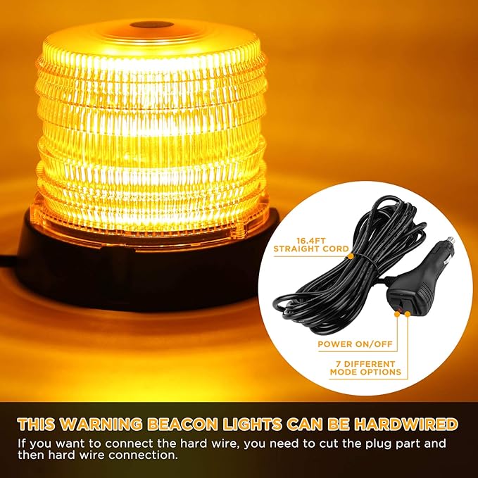 ASPL 2pcs LED Warning Flash Beacon Lights, 60 LED Amber Warning Safety Flashing Strobe Lights with Magnetic and 16 ft Straight Cord for Vehicle Truck Tractor Golf Carts UTV Car Bus,12V-24V