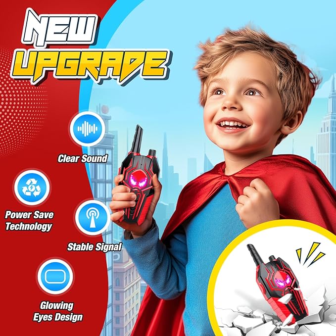 Rechargeable Walkie Talkies for Kids: 3 Pack Kids Walkie-Talkies Toys for 3 4 5 6 7 8 9 Year Old Boys Gifts Family Camping Toy for Boy Kid Age 3-5 5-7 7-9, 2 Way Radio Boy Gift