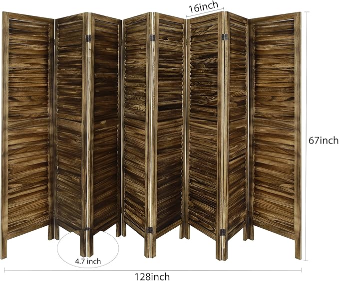 ECOMEX 8 Panel Wood Room Divider 5.6ft.Tall Folding Privacy Screen Panels, Panel Reinforced Room Divider Wall, Divider for Room Separation, Partition Room dividers (Dark Brown)