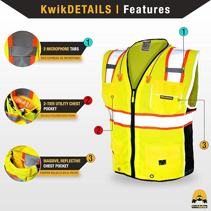 KwikSafety - Charlotte, NC - CLASSIC & SUPREME Safety Vest [Jumbo Pocket] Class 2 Work PPE ANSI Tested OSHA Compliant