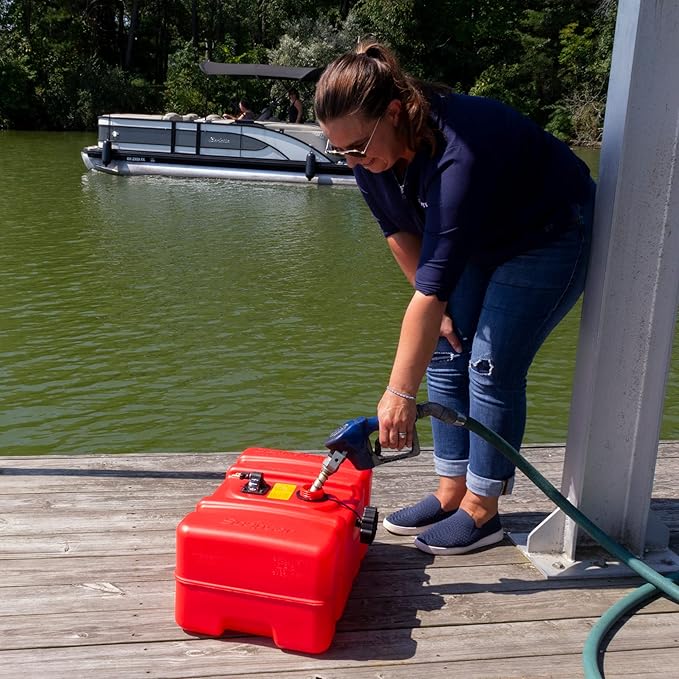 Scepter 9 Gallon Portable Marine Gas Can, Boat Fuel Tank, 2-Way Vented Cap, Built-In Fuel Gauge and Pick-Up, Handles, EPA & CARB Compliant, Rectangular, 22.9"L x 14.3"W x 11.5"H (08667)