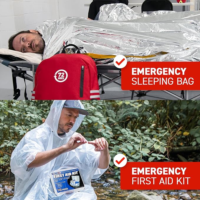72 HRS Deluxe Emergency Survival Kit - Heavy Duty 72 Hour Bag Survival Kit for Earthquake, Hurricane, Tsunami, Winter, Blackout - Includes Emergency First Aid Kit, Water, Food