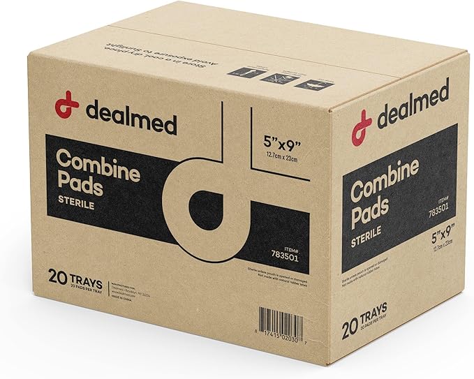 Dealmed Abdominal Combine Pads 5"x9" (400-Pack) Sterile Individually Wrapped, ABD Pads, Absorbent, Non Adherent for Wound Care, Drainage, First Aid, 20/Box (Case of 20)