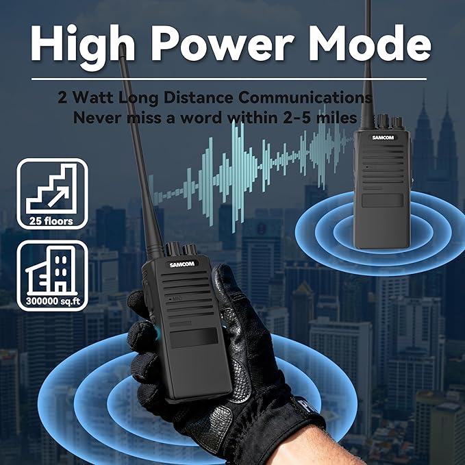 SAMCOM FPCN20A Walkie Talkies with Earpiece, Upgrade Portable UHF Two-Way Radios, VOX, Voice Playing, Rugged 2 Way Radios, 3000mAh Rechargeable for Aduls School Church Construction Industrial, 2 Pcs
