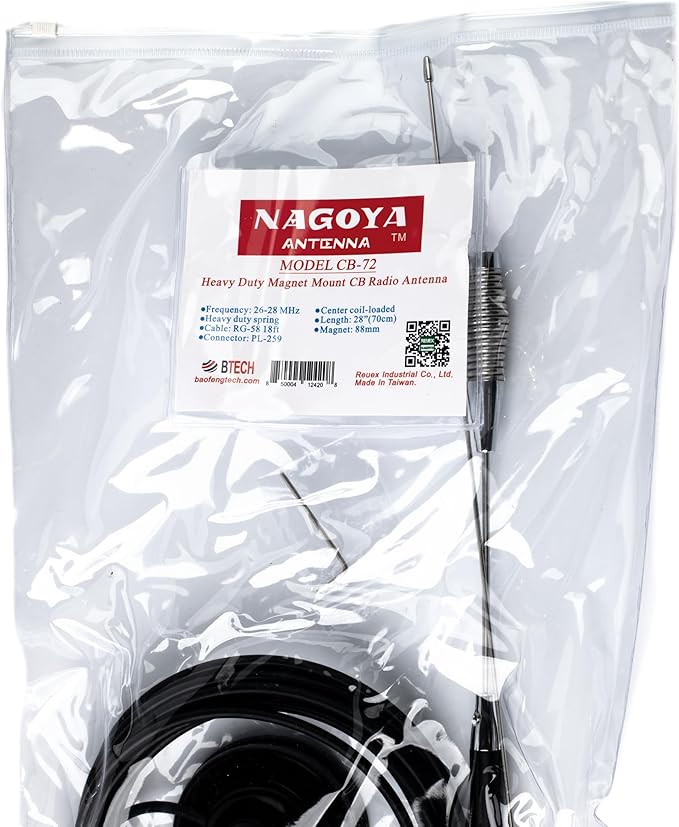 Nagoya CB-72 High-Performance 28" CB Antenna Kit - Universal 26-28 MHz Coverage with Heavy-Duty Magnetic Mount, Includes 18' RG-58A/U Cable & PL-259 Connector for Effortless Installation