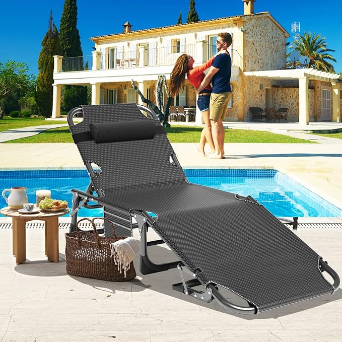ABORON Patio Lounge Chair, Folding Guest Bed Cot for Adults, 500LB Heavy-Duty Capacity, Portable Extra Bed with Comfort Mat, Quick Fold Design for Indoor Guest Stays & Temporary Use