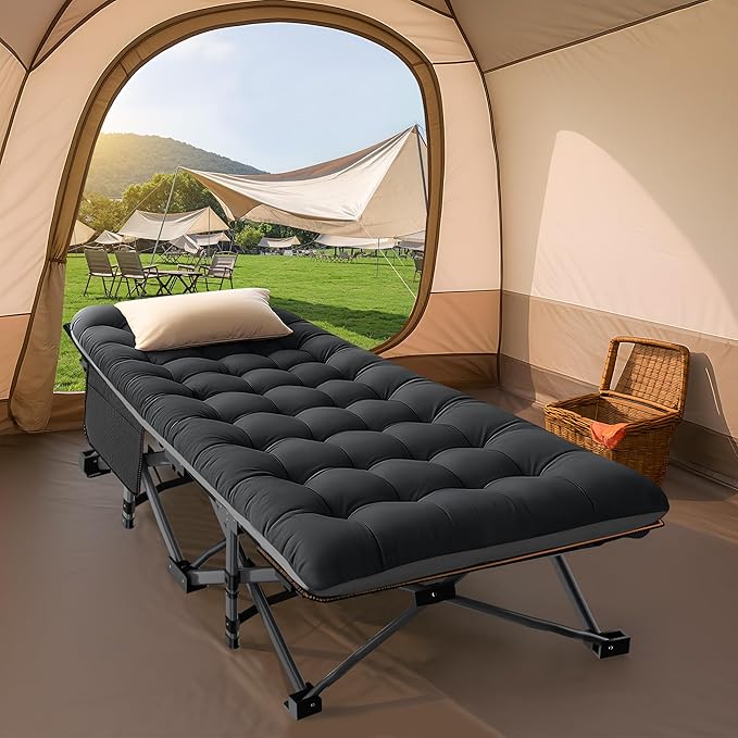 ABORON Camping Cot for Adult 28" Extra Wide, Heavy-Duty 1200D Oxford Cot for Sleeping, Portable Folding Camp Bed with Mat & Carry Bag
