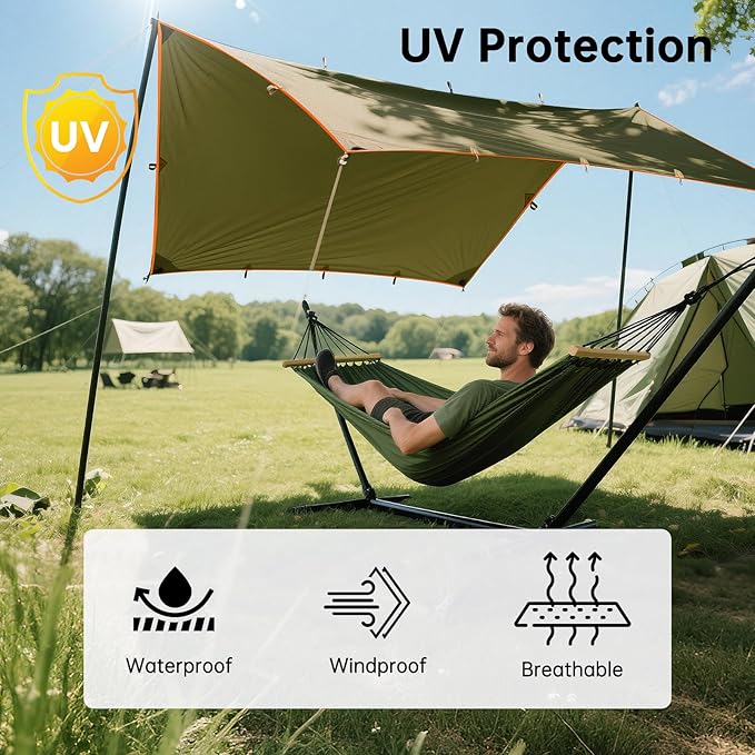 FREE SOLDIER Camping Tarp Waterproof Portable Multifunctional Outdoor Camping Traveling Awning Backpacking Shelter Rain Tarp (Brown 13×13ft)
