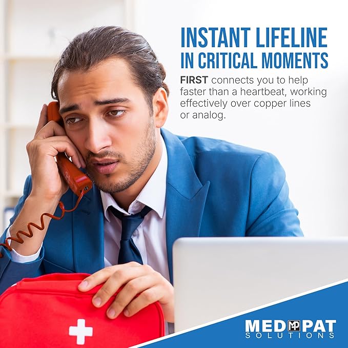 Med-Pat FIRST by TAFEA Emergency One-Touch Dialer - Instant Lifeline - H.E.L.P. Technology Emergency Response - Patented Enhanced Microphone - Increase Distance to Hear Background Noise - Crisis Phone