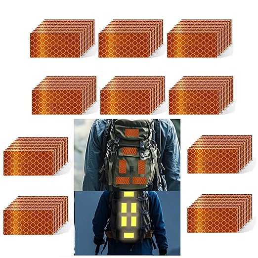 Non Fading Orange Reflective Stickers 1 inch X 2 inch, Outdoor Waterproof High Visibility Warning Safety Adhesive Reflector Tape (100 Pcs)