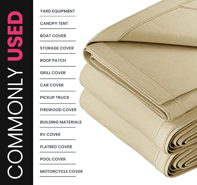 PROTARP Extreme Heavy Duty 20 OZ Water Resistant Canvas Tarp, UV Resistant Tarpaulin Cover with Rustproof Brass Grommets, Multipurpose for Canopy, Roof, Camping, Woodpile (Off White 12'X16')