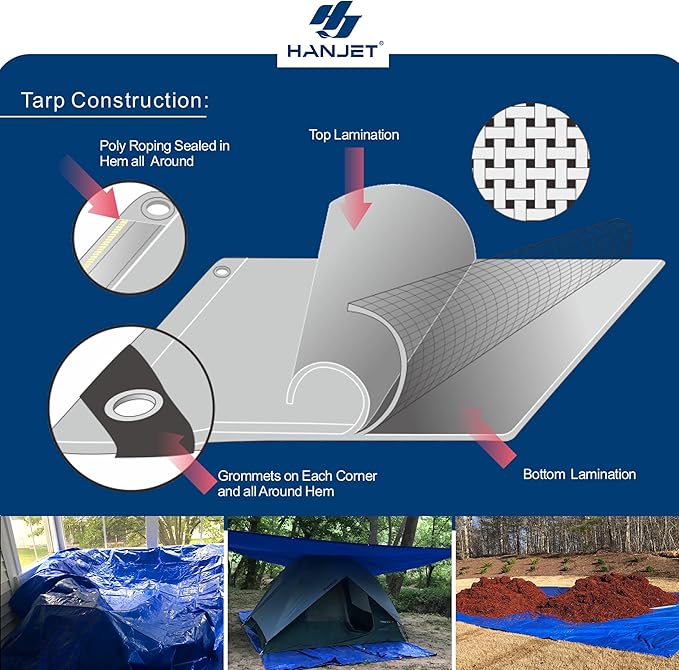 Lightweight Outdoor Camping Tarp 6' x 8' 5-mil Blue Waterproof Boat Tarps Covers with Grommets