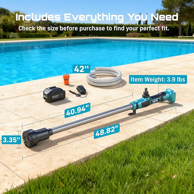SEESII Cordless Stick Water Transfer Pump, with 4000mAh 21V Battery & Charger, 720GPH, 32FT Head, Handheld Portable Utility Sump Pump Kit with 3/4" Outlet for Pool/Garden/Pond/RV/Boat Draining