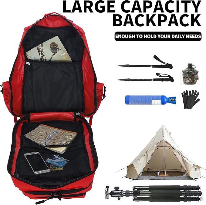 Sparklekle Military Tactical Backpack 45L 3 Day Assault Pack Waterproof Molle Hiking Rucksack for Men&Women (Red)