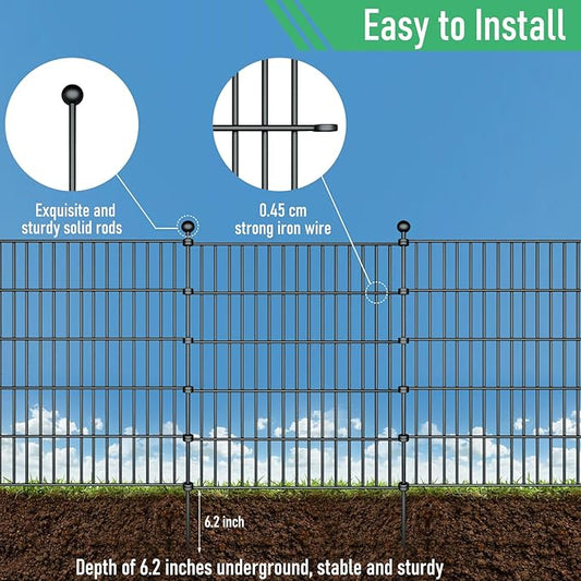 10 Panels Garden Fence Dog Fence Outdoor for Yard,32in H x 23.6ft L Rustproof Metal Fencing with Ground Stakes|No Dig Temporary Animal Proof Containment for Pets/Rabbits|Durable Patio Security Panels