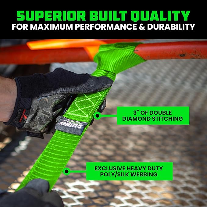 Rhino USA Soft Loop Tie Down Straps (4-Pack) - 1.6 Inch x 17 Inch (5,000 lbs Break Strength) Heavy Duty Motorcycle Handlebar Straps for use with Ratchets for ATV, UTV, Dirt Bike (Green)
