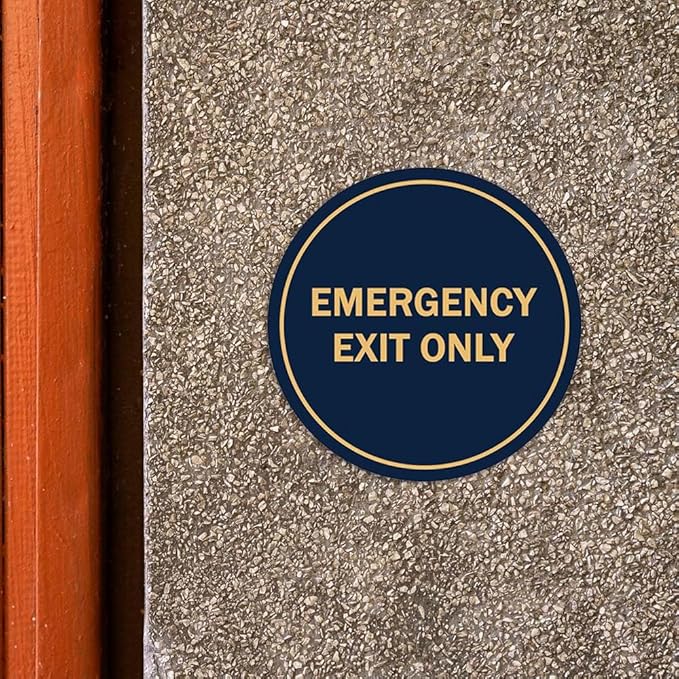Signs ByLITA Circle Emergency Exit Only Sign (Black/Silver) - Large 5 Pack
